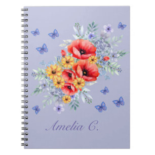 Carnet Joli Poppies rouges, tournesols et papillons