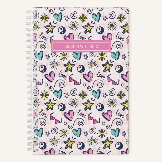Carnet Joli Retro Doodle Heart Star Love Motif (Recto)