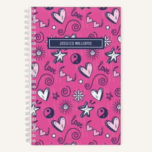 Carnet Joli Retro Doodle Heart Star Love Motif rose