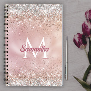 Carnet Joli rose or faux argent parties scintillant monog
