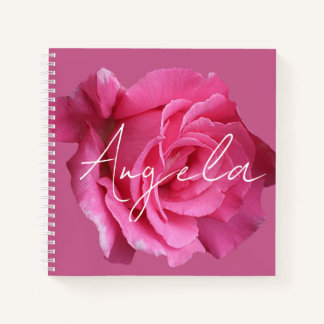 Carnet Joli rose rose floral personnalisable nom Angela