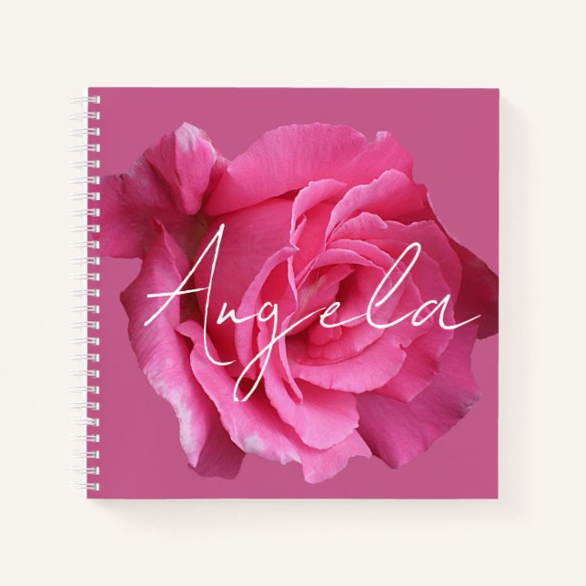Carnet Joli rose rose floral personnalisable nom Angela (Devant)