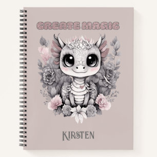 Carnet Joli rose Whimsical "Créer Magie" Petit Dragon