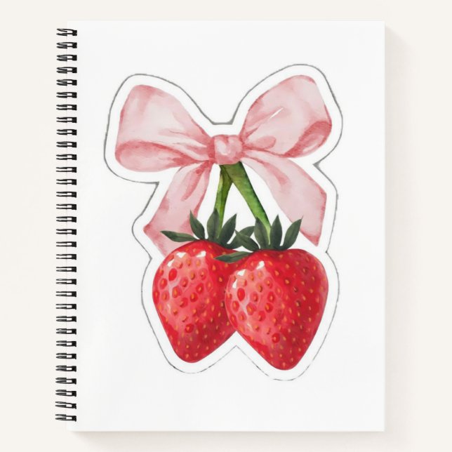 Carnet Joli Ruban Rose Fraise Nœud Esthétique Spirale  (Devant)