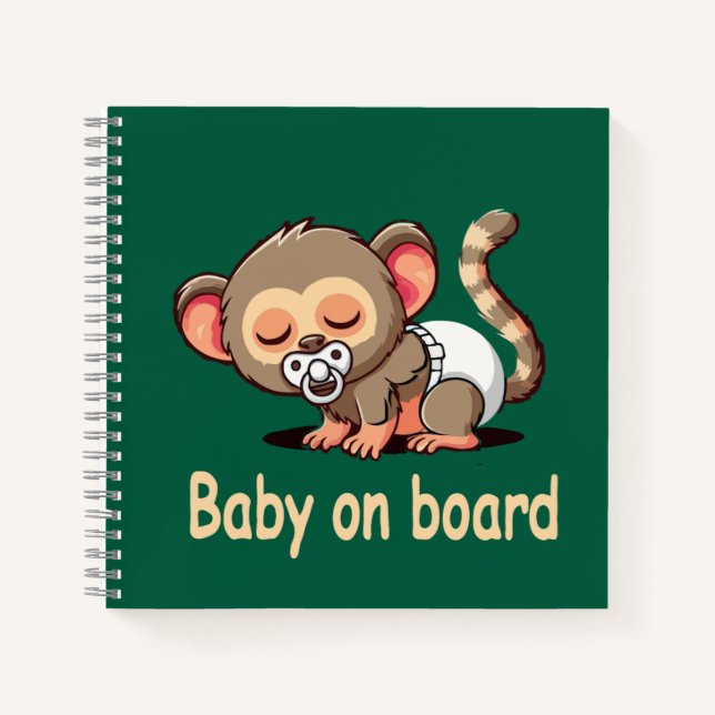 Carnet Joli Singe Dormant de Dessin Animé | Bébé à Bord d (Devant)
