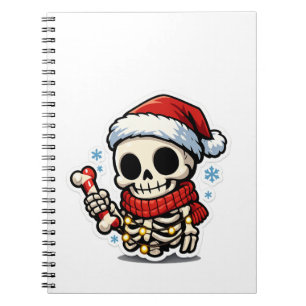 Carnet Joli squelette de Noël tenant un bonbon canne Kawa