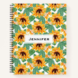 Carnet Joli tournesol Jaune et Motif vert