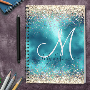Carnet Joli turquoise or faux parties scintillant monogra