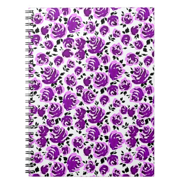 Carnet Joli violet blanc rose motif (Devant)