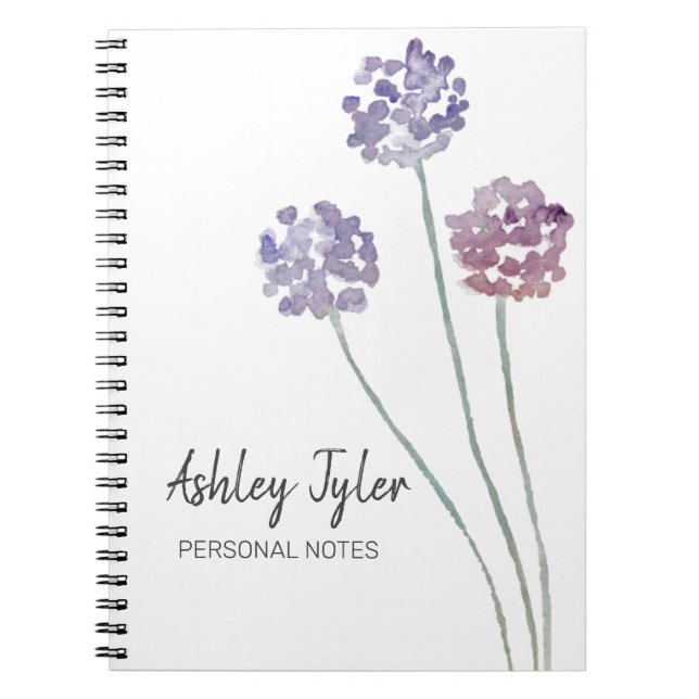 Carnet Joli violet floral girly mignon personnalisé (Devant)