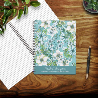 Carnet Jolie aquarelle bleu/vert Floral Personnalisé