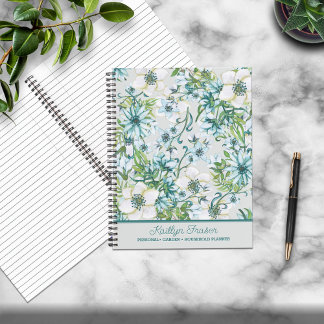 Carnet Jolie aquarelle bleu/vert Floral Personnalisé
