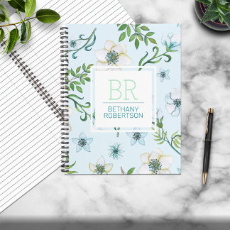 Carnet Jolie aquarelle bleue Floral Personnalisé