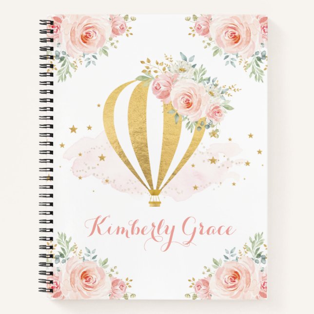 Carnet Jolie aquarelle Blush Floral Hot Air Balloon (Devant)