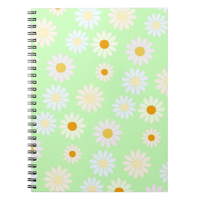 Carnet Jolie aquarelle colorée Motif marguerite vert (Devant)