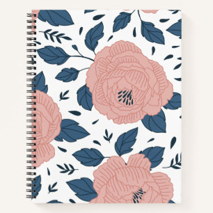 Carnet Jolie aquarelle fleurs l Rose et marine sur blanc