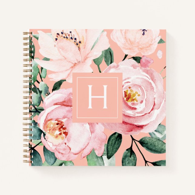 Carnet Jolie aquarelle Floral Monogramme (Devant)