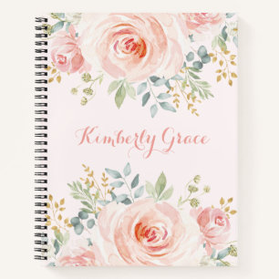 Carnet Jolie aquarelle rose pâle Roses floraux de Boho
