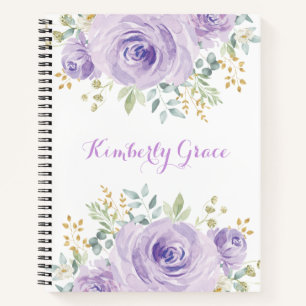 Carnet Jolie aquarelle violet Roses floraux Boho
