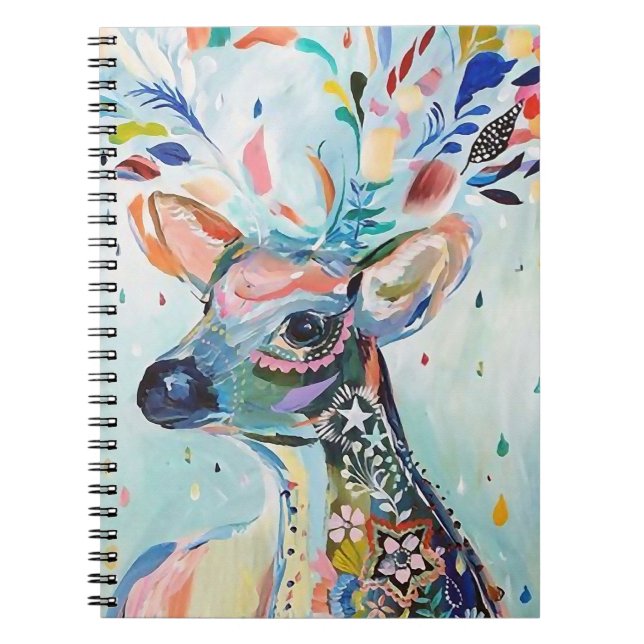 Carnet Jolie art de cerf moderne fleur bois (Devant)