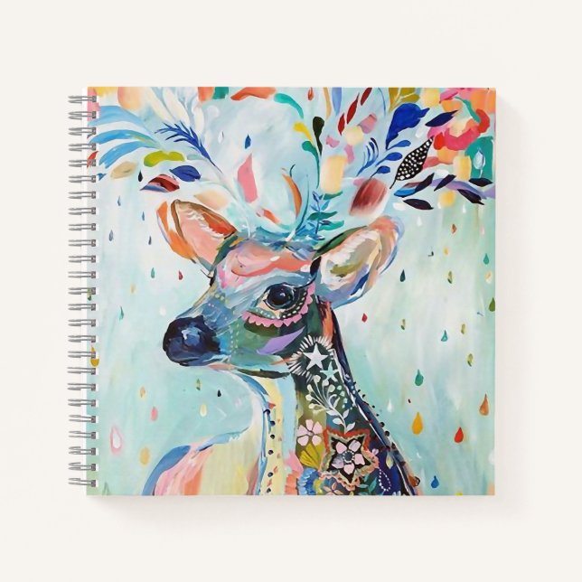 Carnet Jolie art de cerf moderne fleur bois (Devant)