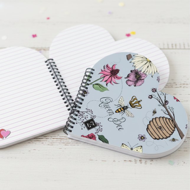 Carnet Jolie Bee Reine Bleue & Royal Crown Floral (Modern Floral Queen Bee Notebooks for Nature Lover. Queen Bee, Crown, Bees, Beehive, Flower Pattern )