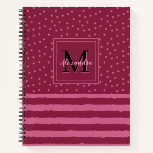 Carnet Jolie Burgundy Stripes Et Points Monogramme