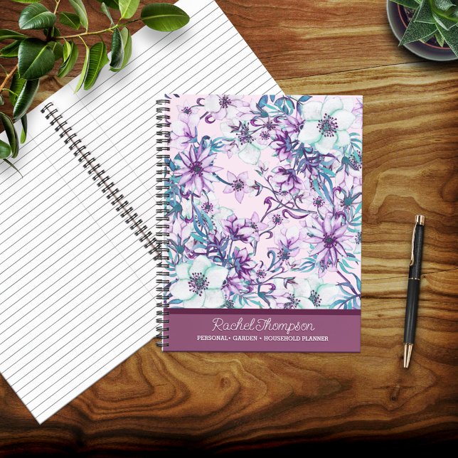Carnet Jolie couleur violet/Turquoise Floral Personnalisé (Créateur téléchargé)