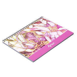 Carnet Jolie Couleurs Rose Et Faux Or Floral Monogramme