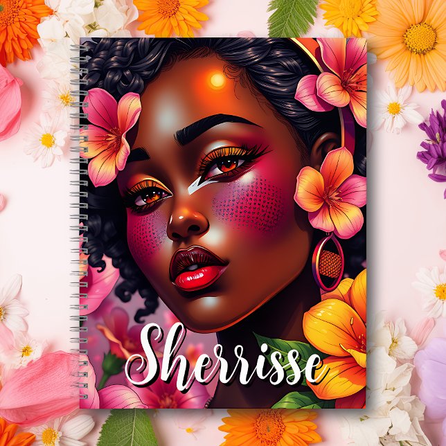 Carnet Jolie Dame de Couleur Fleurs Roses Personnalisées (Créateur téléchargé)