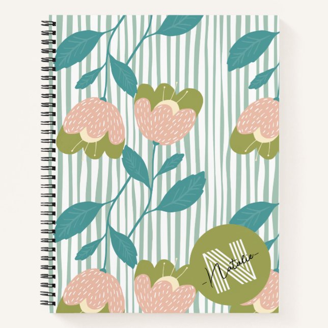 Carnet Jolie élégante aquarelle fleurie verdure chic (Devant)