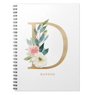 Carnet Jolie Faux Gold Foil Floral Lettre D Monogramme