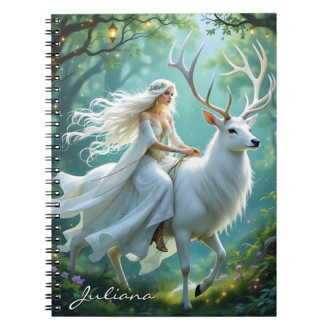 Carnet Jolie Fée et Cerf Blanc dans la Forêt Enchantée (Devant)