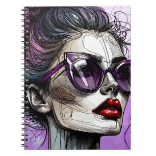 Carnet Jolie femme avec lunettes de soleil et rouge à lèv