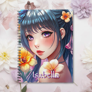 Carnet Jolie fille Anime avec Daffodiles Personnalisé