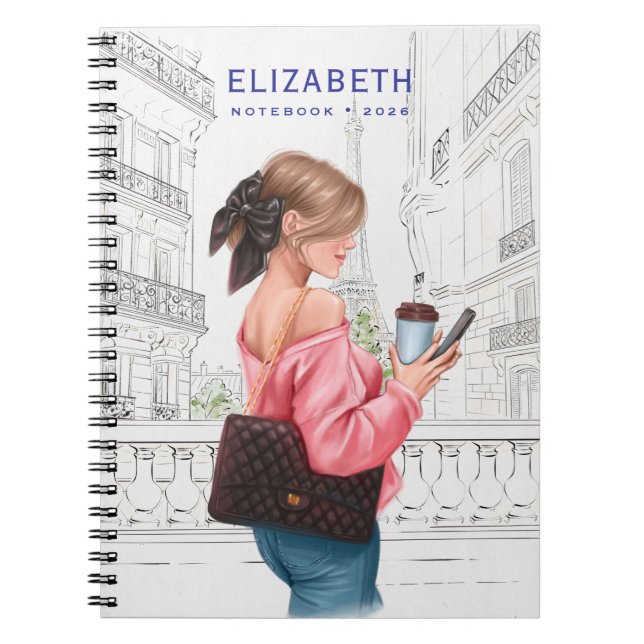 Carnet Jolie Fille avec Café à Paris (Devant)
