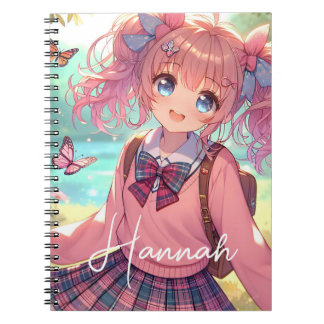 Carnet Jolie fille d'anime aux couettes roses