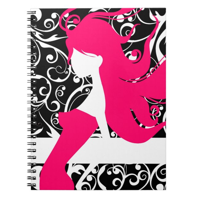Carnet Jolie fille de mode décorative noir blanc (Devant)