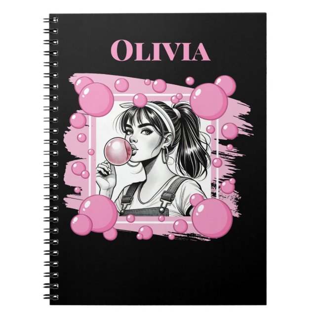 Carnet Jolie Fille & PBulle, Comic Fun, Personnalisé Noir (Devant)