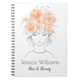 Carnet Jolie fille pêche aquarelle rose-Floral