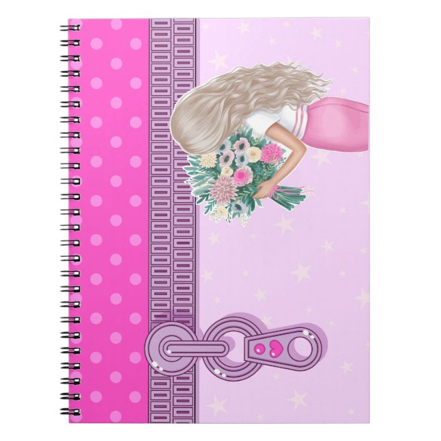Carnet Jolie fille & rose floral design élégant monogramm (Devant)