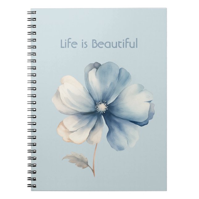 Carnet Jolie Fleur Crème Bleue (Devant)