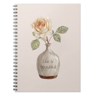 Carnet Jolie Fleur de Rose Pêche dans un Vase
