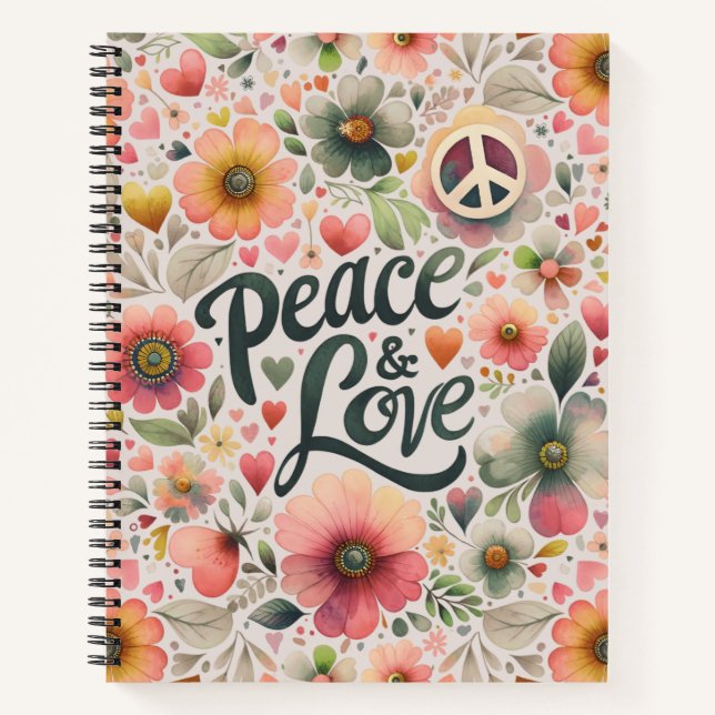 Carnet Jolie Floral Retro Paix & Amour (Devant)