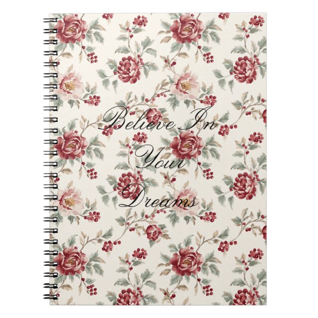 Carnet Jolie Florale Crème Rouge Chic  (Devant)