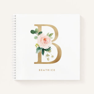 Carnet Jolie Florales Faux Gold Foil Lettre B Monogramme