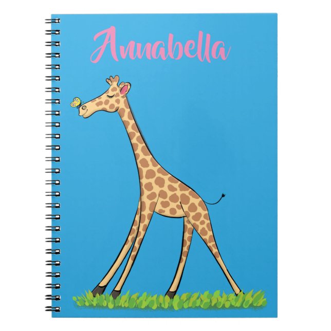 Carnet Jolie girafe avec dessin animé de papillon (Devant)