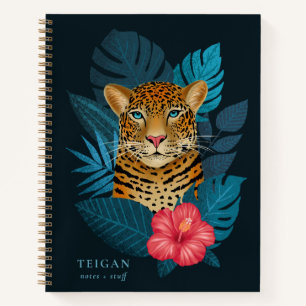 Carnet Jolie jungle léopard Art Floral Bleu Nom