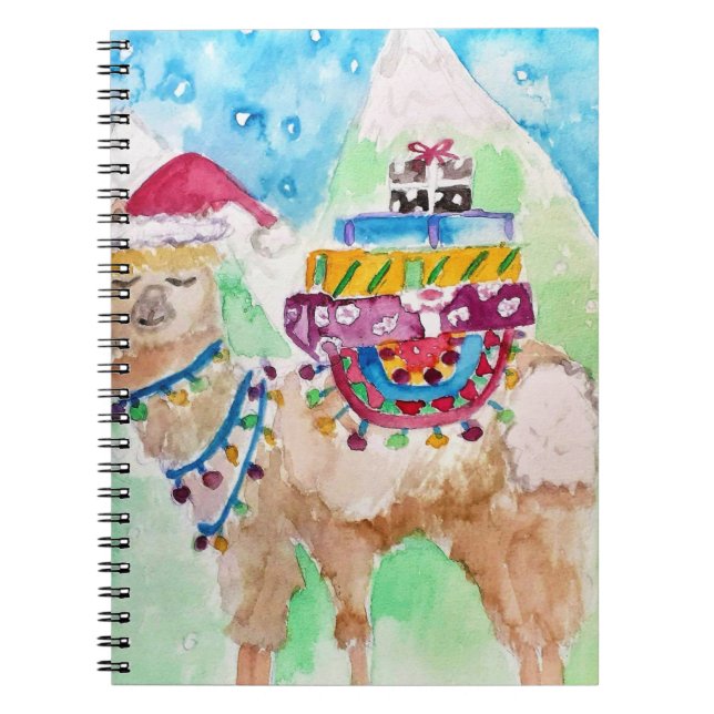 Carnet Jolie lama joyeux Noël aquarelle (Devant)
