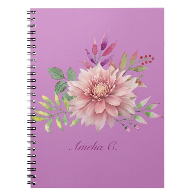 Carnet Jolie lavande et rose pastel Aquarelle Florale (Devant)